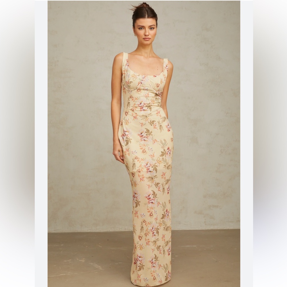 NWT Miss Rosier Alizee Yellow Floral Maxi Dress Size Medium